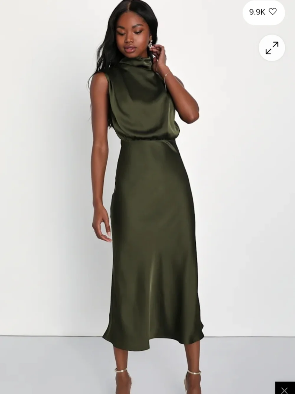 Lulu's Olive Green One-Shoulder Satin Midi Dress - Picture 4 of 4